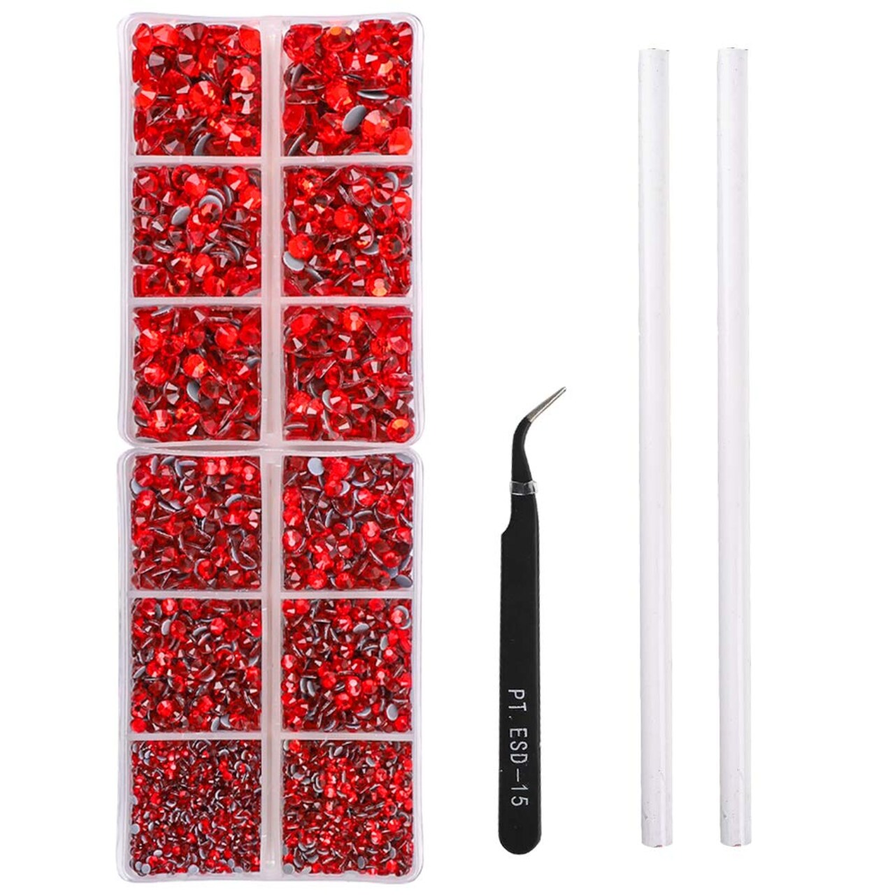 5040 Pieces Red Flatback Rhinestones for Crafting, Crystal Round Gems for Nail Art DIY Crafts Clothes Bags, 6 Mixed Size Hotfix Rhinestones with Tweezers and Picking Rhinestones Pen